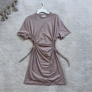 Ruched Taupe T-Shirt Dress- Open Cut out on sides (expandable or retractable)